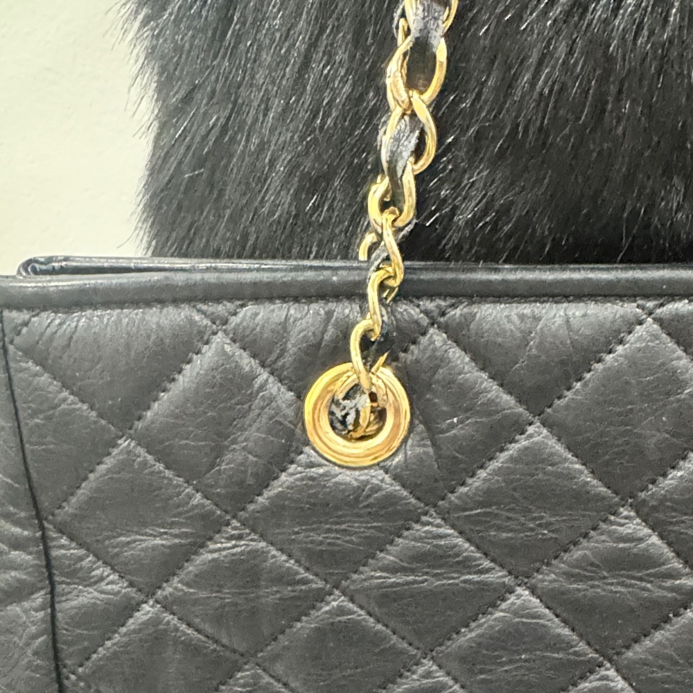 Vintage Moresco Quilted Black Leather Shoulder Bag with Chain & Leather Strap - Picture 4 of 15